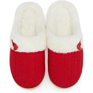 Women's Red Scuff Fur Lining Memory Warm Foam Plush Rubber Slippers Shoes